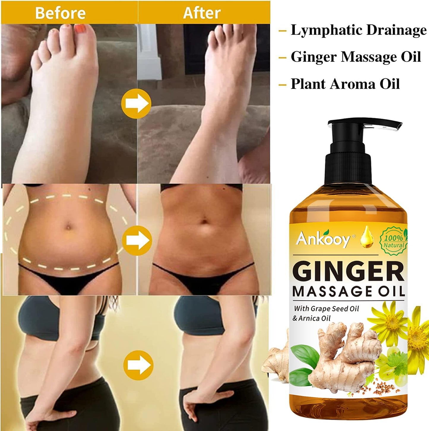 3 Pack Massage Oil for Massage Therapy,Sore Muscle Arnica Oil & Relaxing Lavender Oil & Ginger Oil Lymphatic Drainage & Massage Ball,Easter Basket Stuffers for Adults,Easter Gifts for Men Women