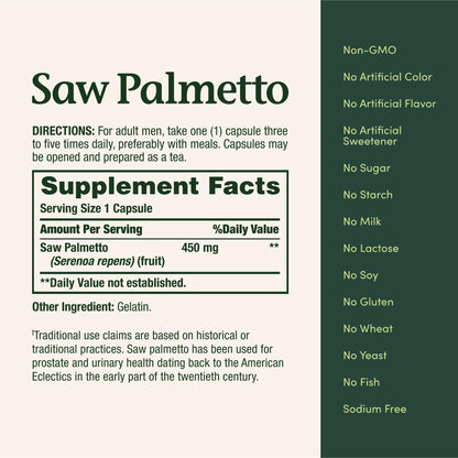 Nature's Bounty Saw Palmetto Support for Prostate and Urinary Health, Herbal Health Supplement, 450mg, 250 Capsules