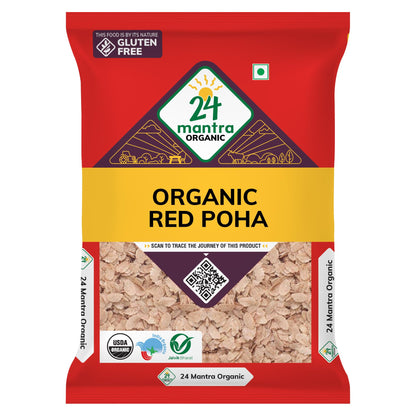 24 Mantra Organic Red Poha/Flattened Red Rice/Erra Atukula - Organic | Chemical Free & | Pesticides Free | Easily Digestible (500 G (Pack Of 1))