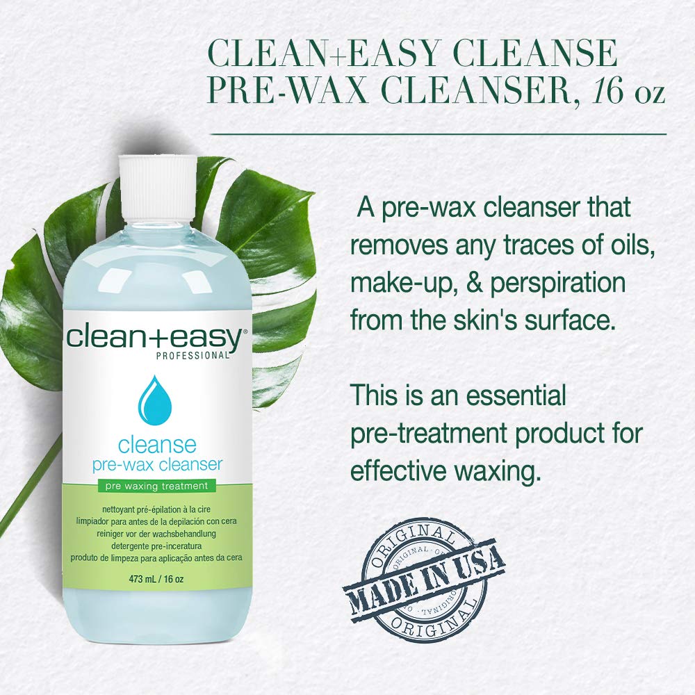 Clean + Easy Cleanse- Pre Wax Cleanser, Removes Any Traces of Oils and Make-Up Before Hair Removal, Essential Pre-Treatment for Effective Waxing, 16 Oz