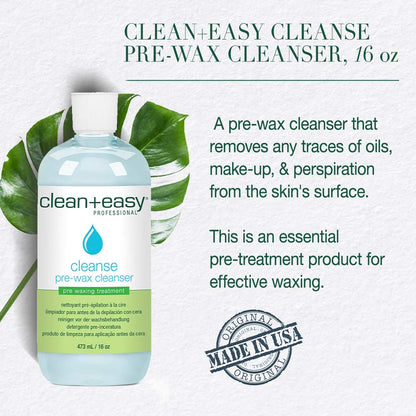 Clean + Easy Cleanse- Pre Wax Cleanser, Removes Any Traces of Oils and Make-Up Before Hair Removal, Essential Pre-Treatment for Effective Waxing, 16 Oz