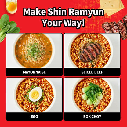 Nongshim Shin Ramyun Bowl Noodles, Spicy Korean Signature Instant Ramyun, Rich Beef Flavored Broth, Quick and Easy, Microwaveable Bowl, 3.03 oz (Pack of 12)