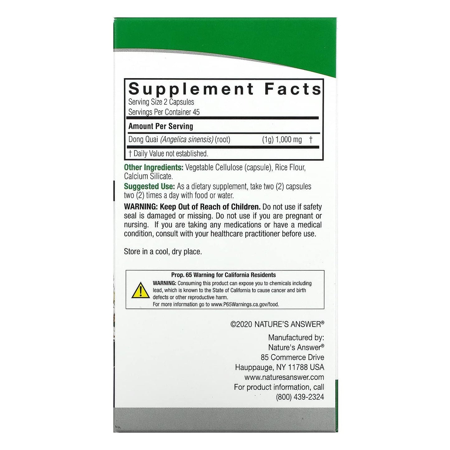 Nature's Answer Dong Quai Root 1000mg | Dietary Supplement | Supports Female Hormone Balance | Non-GMO, Vegan, Kosher Certified & Gluten-Free | Vegetarian Capsules 90ct
