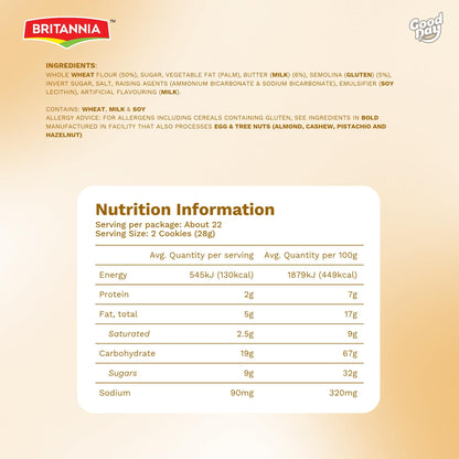 BRITANNIA Punjabi Cookies 21.90oz (620g) - Whole Wheat Cookies - Healthy, Delicious & Crispy - Breakfast & Tea Time Snacks (Pack of 1)