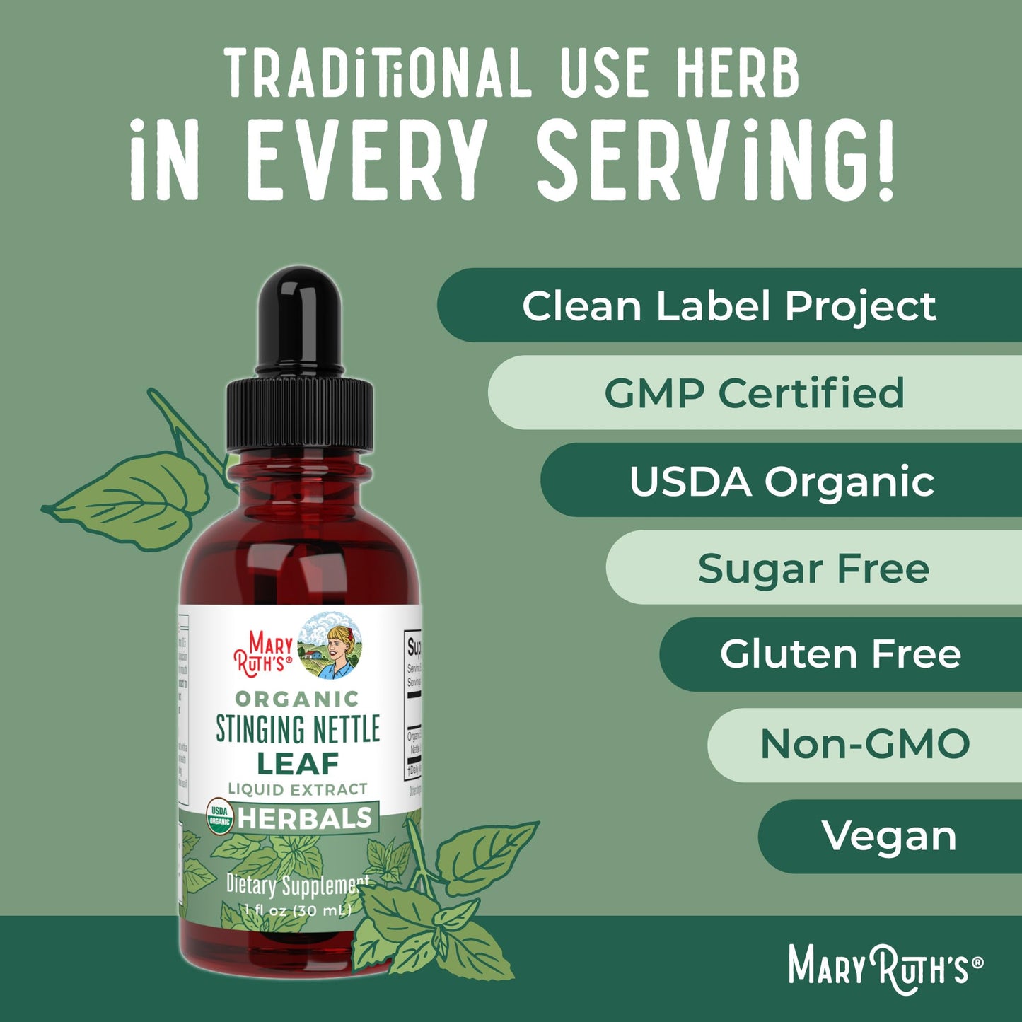 MaryRuth Organics Stinging Nettle Leaf Extract | Detox Supplement Herbal Drops | USDA Organic | Vegan | Non-GMO | Gluten Free | 1 Fluid Oz