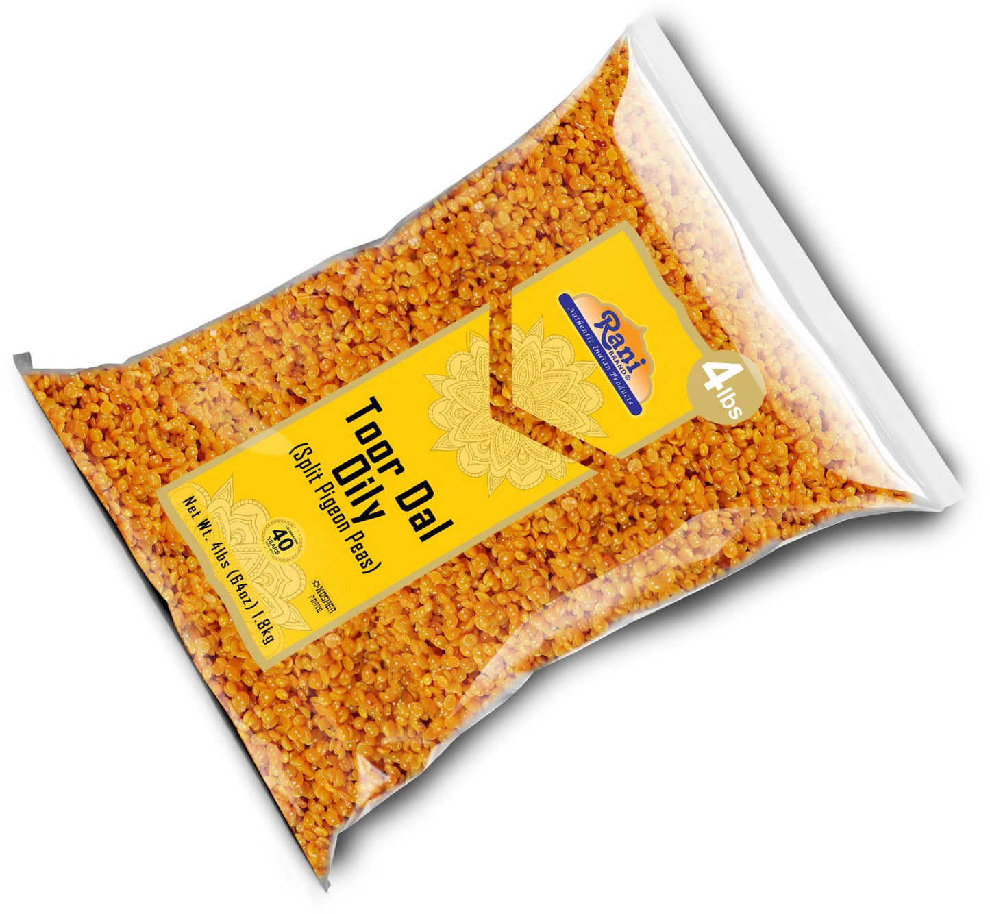 Rani Toor Dal (Split Pigeon Peas) Oily, 64oz (4lbs) 1.81kg Bulk ~ All Natural | Gluten Friendly | NON-GMO | Vegan | Indian Origin