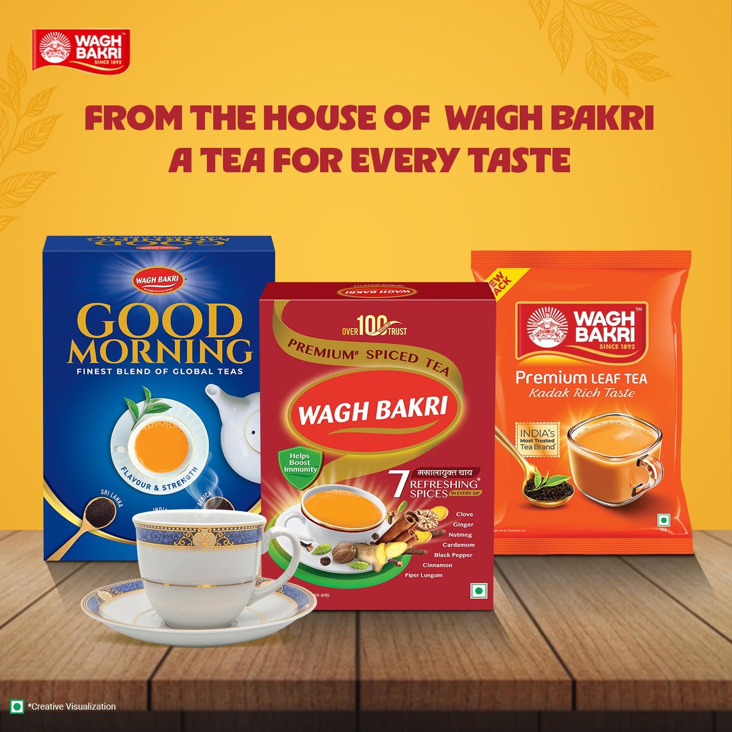 Wagh Bakri Masala Chai Spiced Tea - 250g Unique Blend of 7 Refreshing Spices
