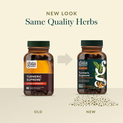 Gaia Herbs Turmeric Supreme Extra Strength - Supports Occasional Discomfort from Normal Wear & Tear* - with Turmeric Curcumin & Black Pepper - 120 Vegan Liquid Phyto-Caps (Up to 120 Servings)