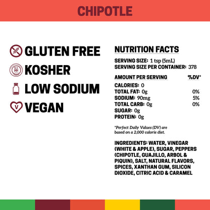 Cholula Chipotle Hot Sauce, 64 fl oz - One 64 Fluid Ounce Bulk Container of Chipotle Pepper Sauce, Made with Chipotle, Arbol and Piquin Peppers, Perfect for Burgers, Wings, Hummus and More