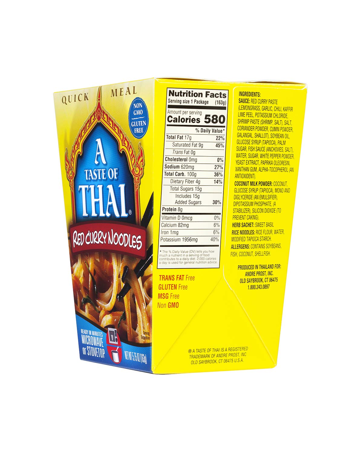 A Taste of Thai Red Curry Noodles |Heat & Eat Instant Noodle | Flavored with Authentic Thai Sauce - Non-GMO, Gluten Free, Trans Fat Free- Perfect Side for Chicken, Fish & Meat Entrees| 6 Pack (5.75oz)