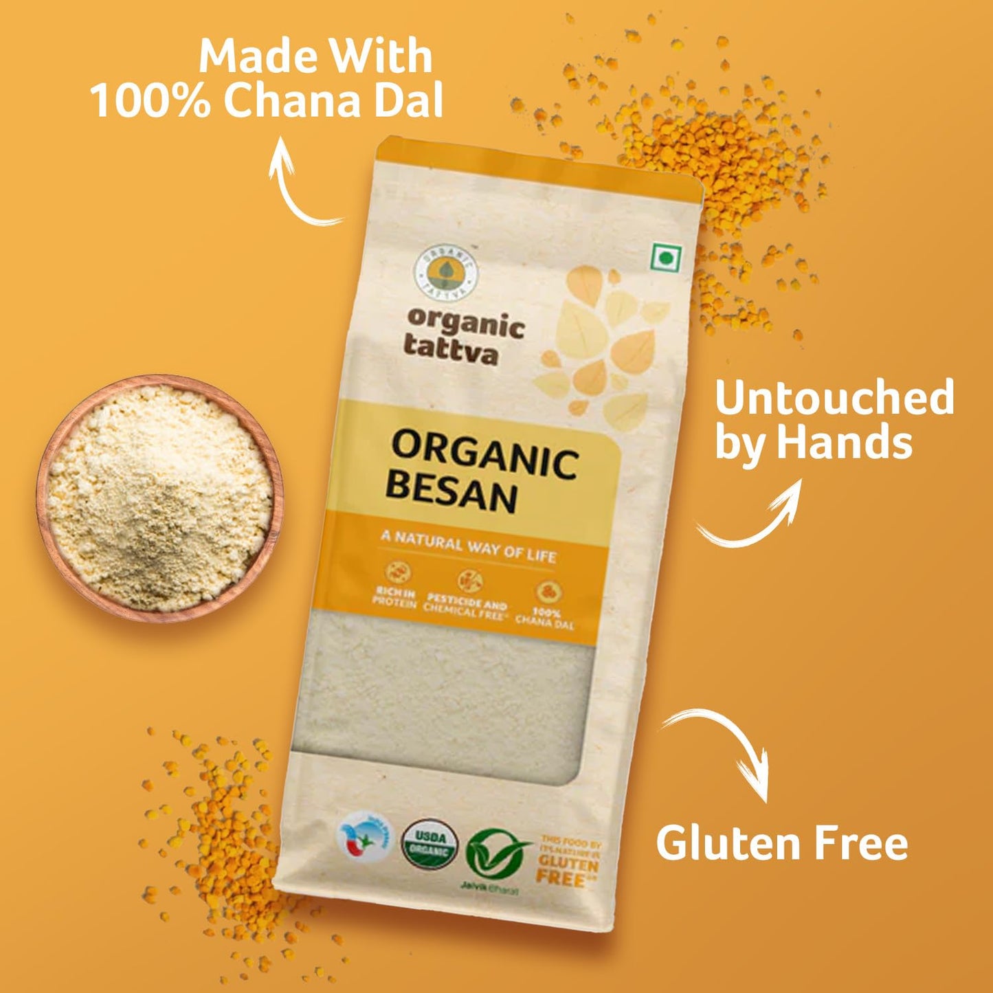 Organic Tattva Gram Flour Besan, ChickPea Flour, 500g Certified By USDA Organic