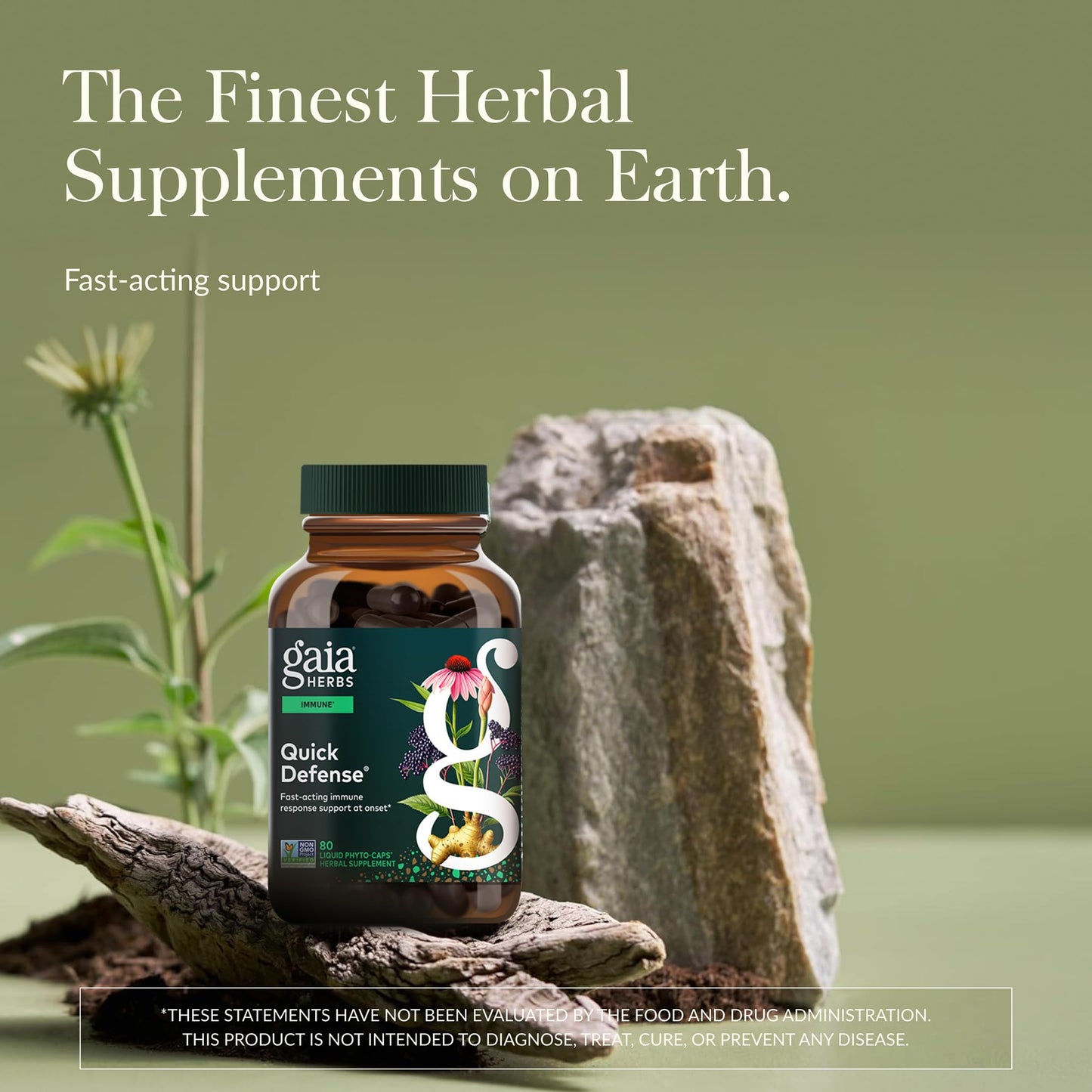 Gaia Herbs Quick Defense - Fast-Acting Immune Support Supplement* - Echinacea, Black Elderberry, Ginger & Andrographis - 80 Vegan Liquid Phyto-Caps (40 Servings)