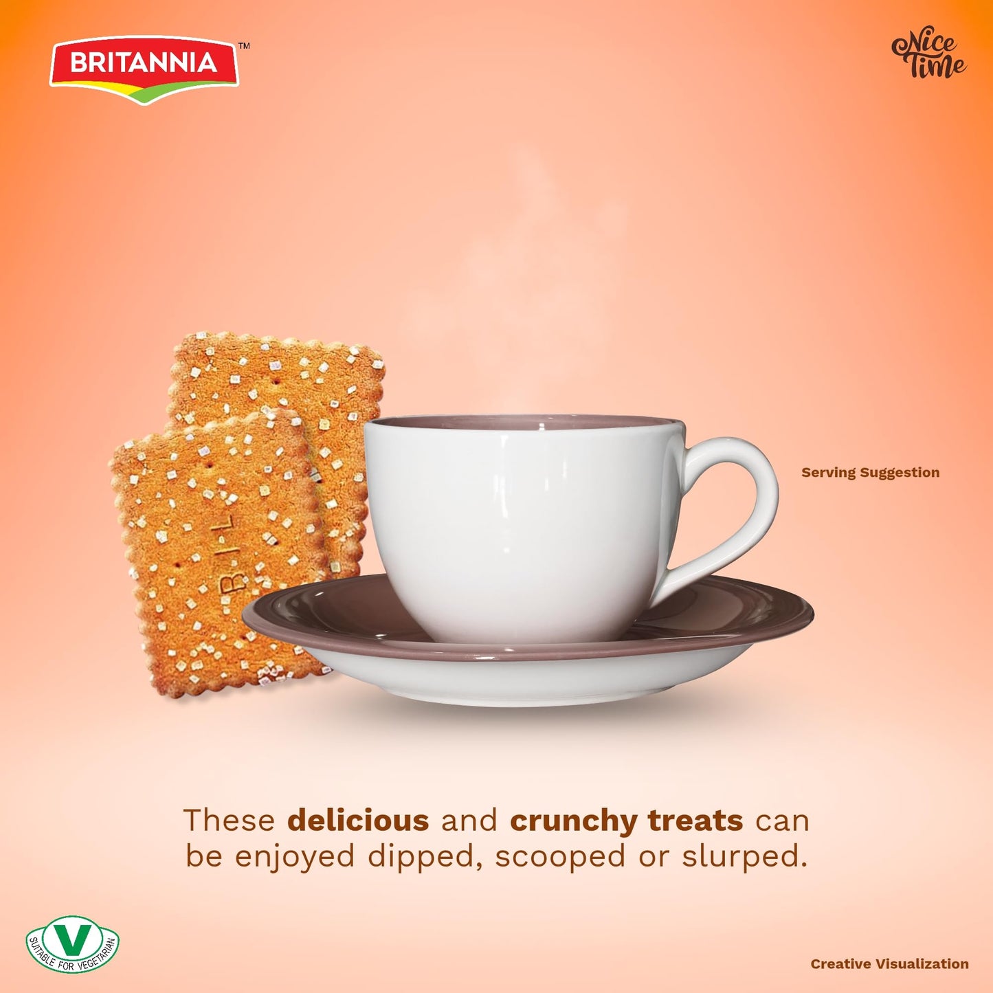 Britannia Nice Time 16.9oz (480g) - Delicious Coconut Biscuit Crunchy - Kids Favorite Breakfast & Tea Time Snacks (Pack of 6 * 80)