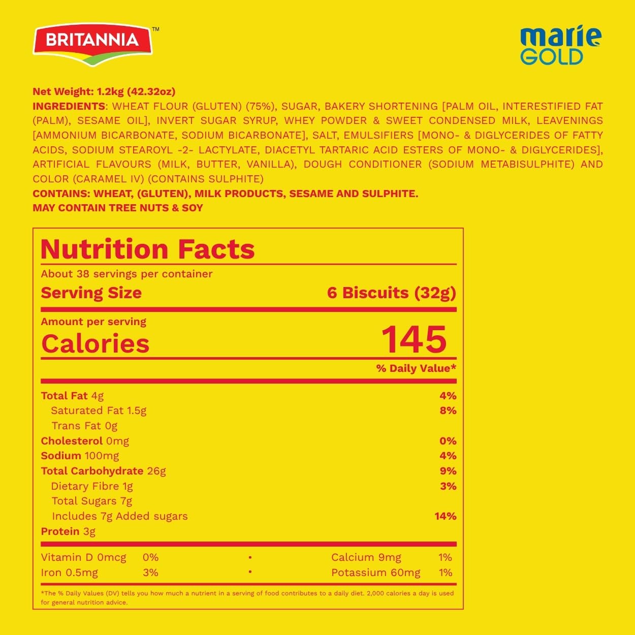 Britannia Marie Gold Cookies 21.16oz (600g) - Crispy Tea Time Snack - Delicious Grocery Cookies (Pack of 1)