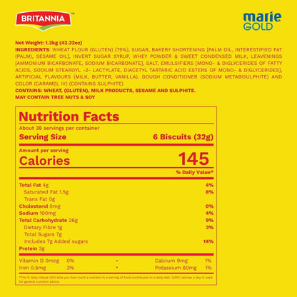 Britannia Marie Gold Cookies 21.16oz (600g) - Crispy Tea Time Snack - Delicious Grocery Cookies (Pack of 1)