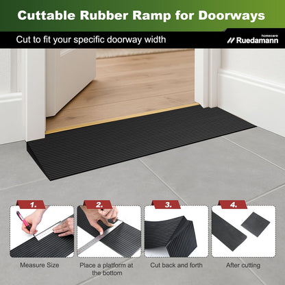 Ruedamann 1" Rise Threshold Ramp for Doorways, Sturdy Rubber Threshold Ramp, Non-Slip Power Door Ramps for Wheelchairs is Adjustable and Cuttable for Doorways,Curb, Scooters, Driveways