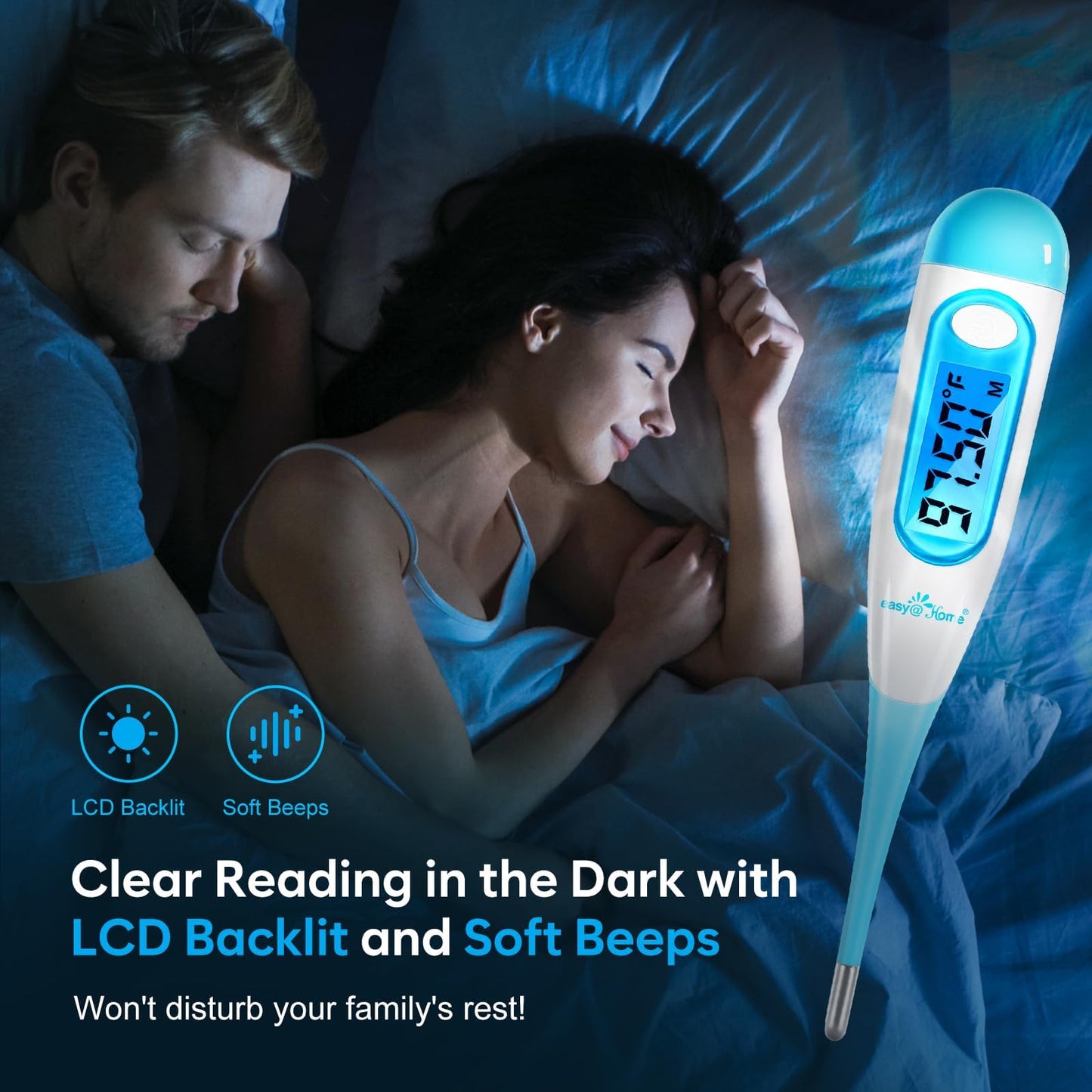 Easy@Home Digital Basal Thermometer for Ovulation: Backlight LCD Display 1/100th Degree High Precision BBT, Memory Recall, NOT Bluetooth Enabled – Scan Results with Premom Fertility Tracker App, Blue