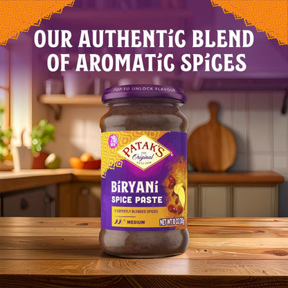 Patak's Biryani Spice Paste, Authentic Indian Cooking for Traditional with Aromatic Spices, Ginger & Paprika, Ideal for Chicken, Vegetable & One-Pot Meals, Medium Spicy, 10 oz Jar, 6-Pack