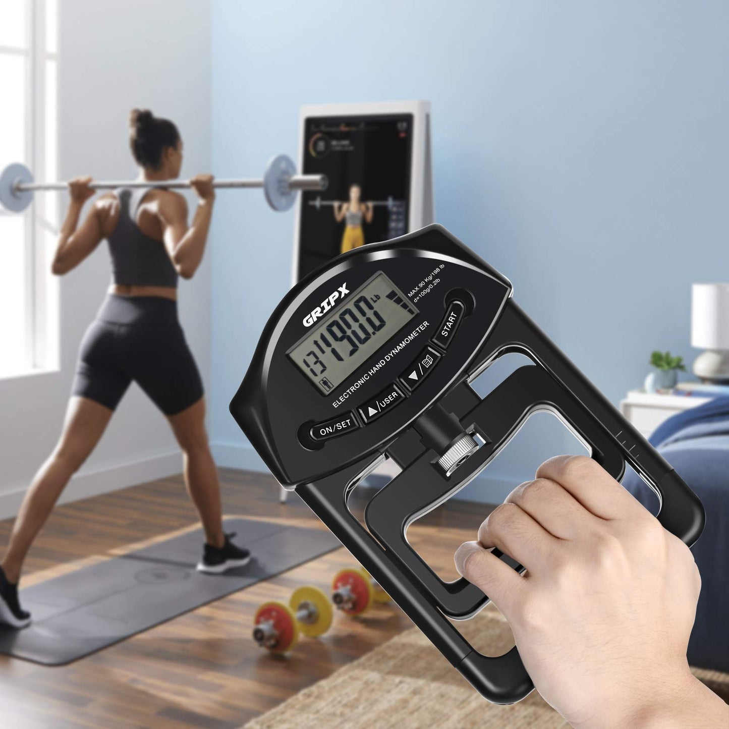 GRIPX Digital Hand Dynamometer Grip Strength Measurement Meter Auto Capturing Electronic Hand Grip Power 198Lbs / 90Kgs