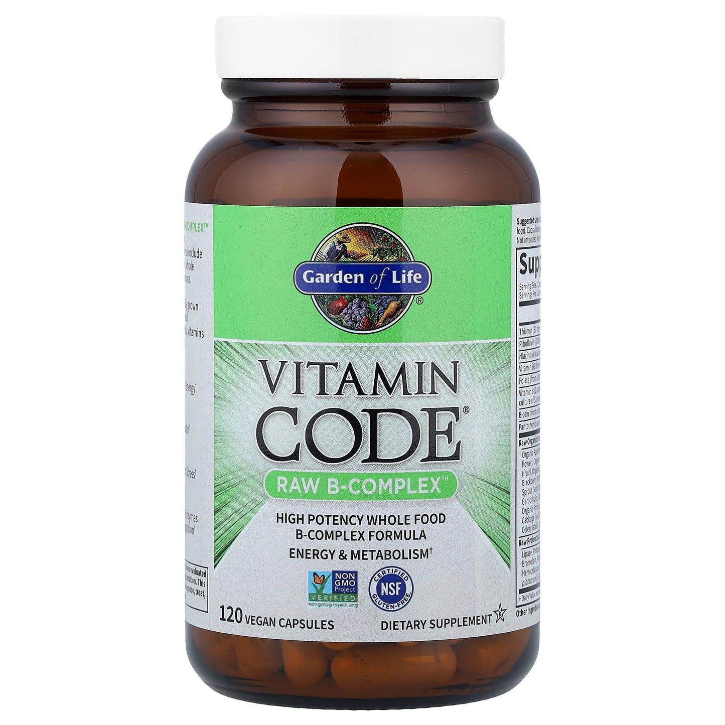 Garden of Life Vitamin B Complex, 120 Vegan Capsules, High Potency Vitamins for Energy & Metabolism with B6, Folate & B12 as Methylcobalamin Plus Probiotics