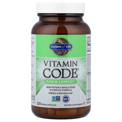 Garden of Life Vitamin B Complex, 120 Vegan Capsules, High Potency Vitamins for Energy & Metabolism with B6, Folate & B12 as Methylcobalamin Plus Probiotics