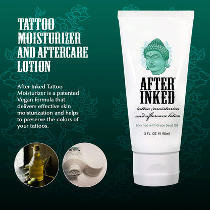 After Inked Tattoo Aftercare Lotion Moisturizing Balm for Inked Skin, Featured on Ink Master, Hydrating Skin Nourishment Cream with Grape Seed Oil, Gentle Daily Tattoo Maintenance, 3oz Tube, 1 Pack