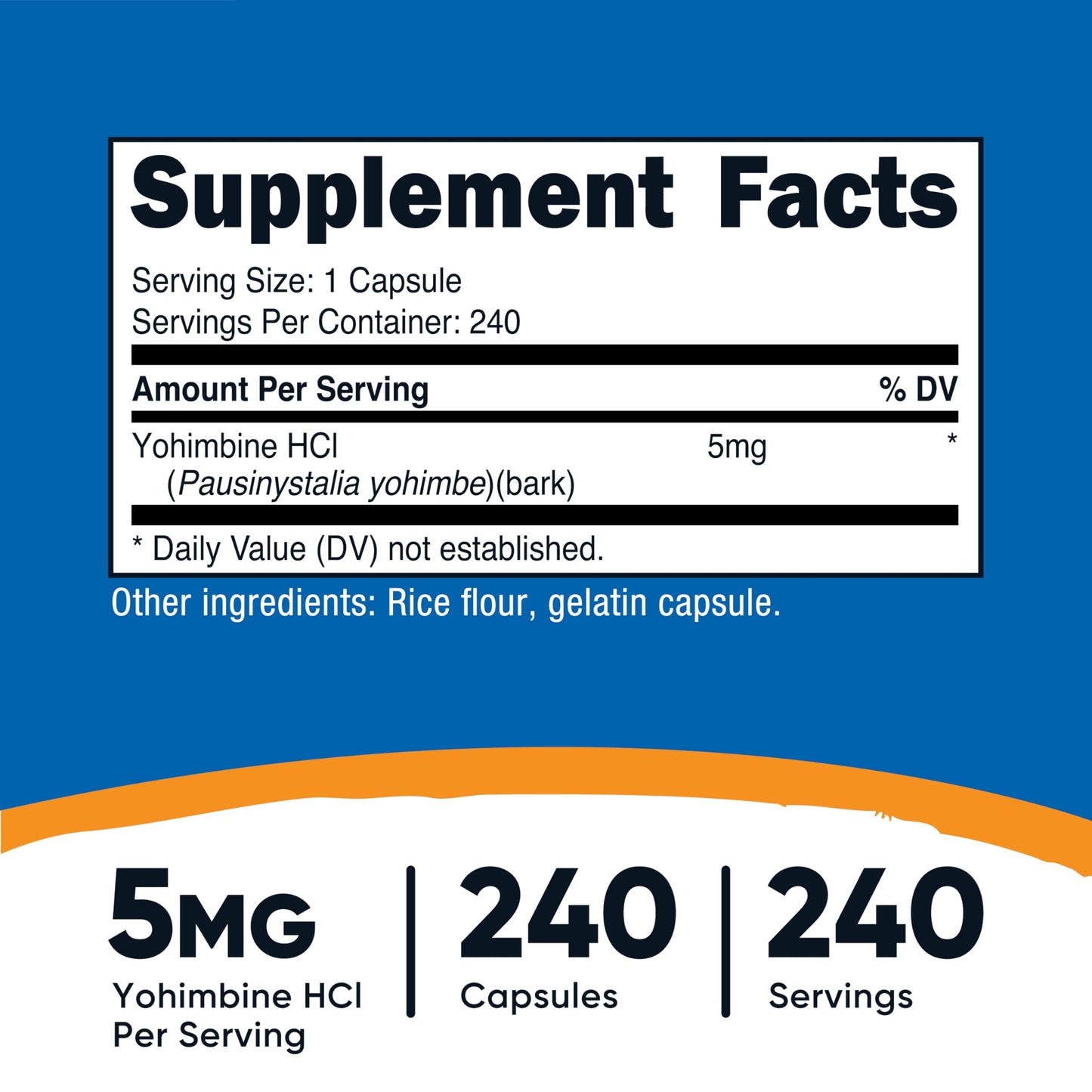 Nutricost Yohimbine HCl 5mg, 240 Capsules Extra Strength - Gluten Free, Non-GMO