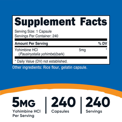 Nutricost Yohimbine HCl 5mg, 240 Capsules Extra Strength - Gluten Free, Non-GMO