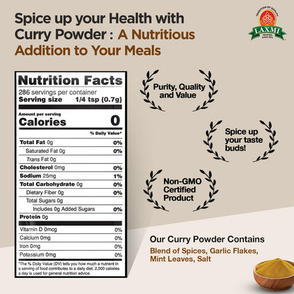 Laxmi Curry Powder 200gm (7oz) | Curry powder seasoning with a blend of spices | Non-GMO Product | For cooking and seasoning | Saves you time and energy