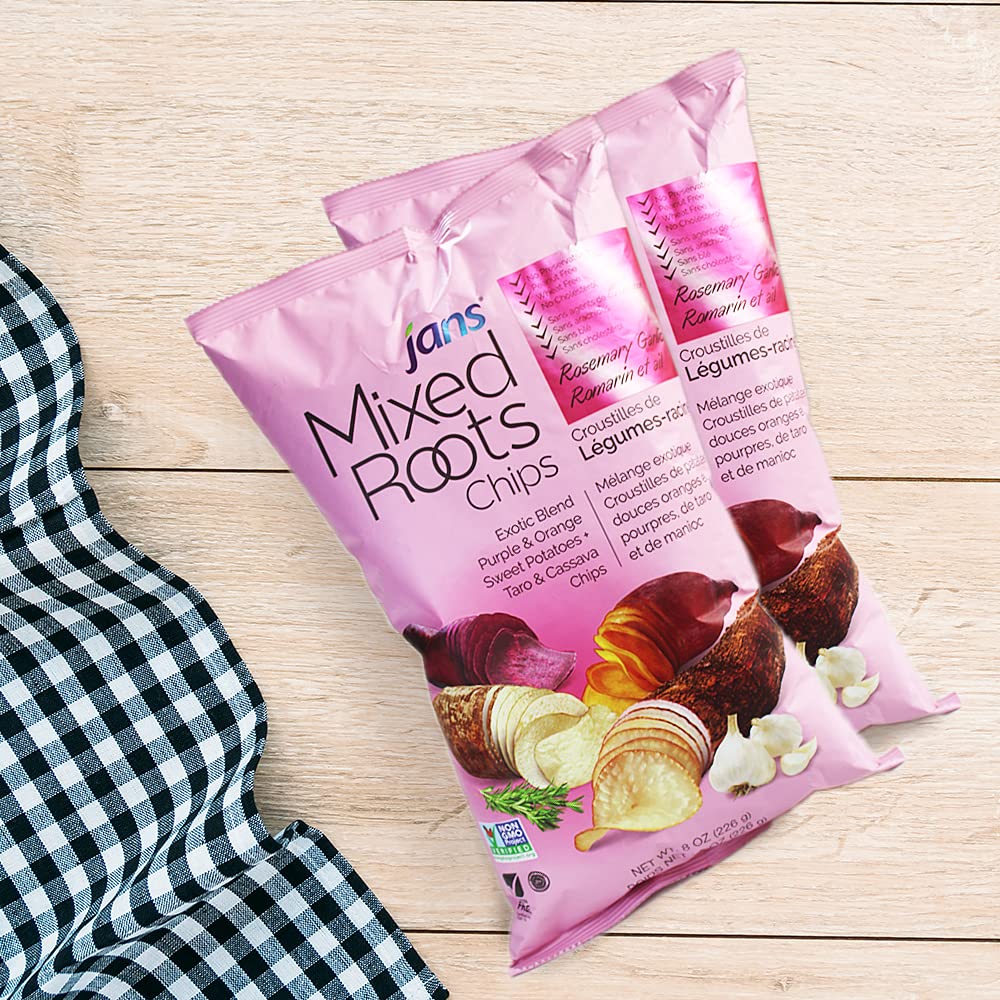 Mixed Roots Chips - All Natural Vegetable Chips (Rosemary Garlic, 8 oz) | Trans Fat & Cholesterol Free | Gluten Free & Non-GMO | No Preservatives Exotic Roots