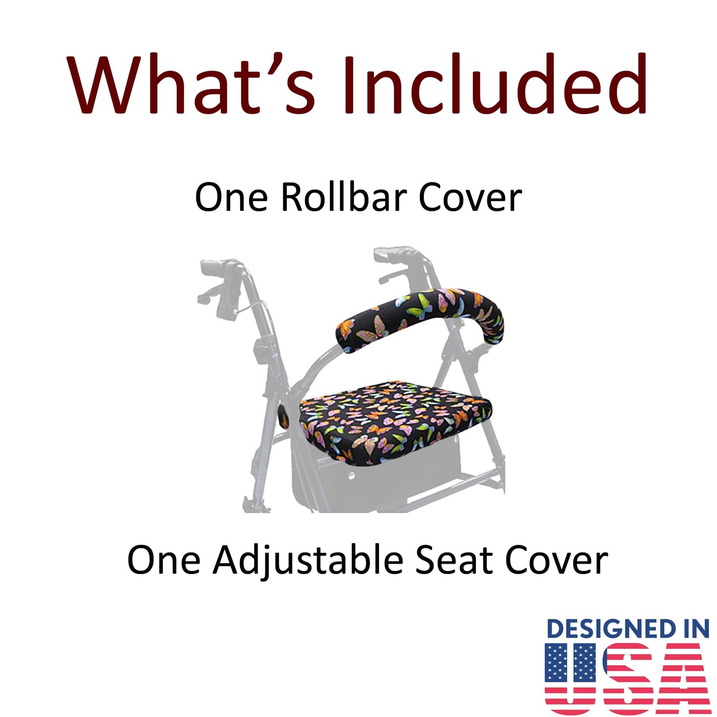 Crutcheze Rollator Seat and Backrest Cover Set – Butterfly Pattern – Decorative Walker Accessory for Elderly Women