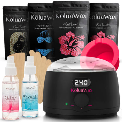KoluaWax Premium Waxing Kit for Women - Beginner Friendly - Complete Wax Kit that includes 14oz of Wax Beads, Applicator, Pre and Post Care, Suitable for Sensitive Skin (Black)