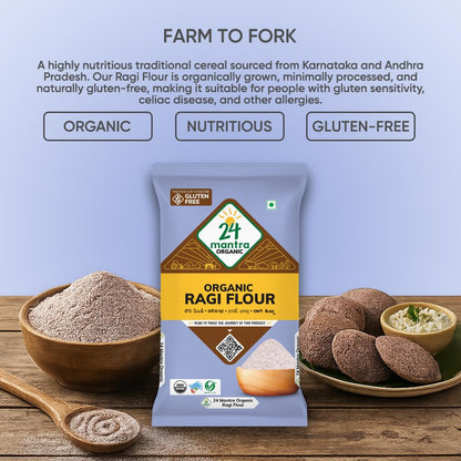 24 Mantra Organic Ragi Flour/Finger Millet/Nachni Flour - Chemical Free & Pesticides Free | Naturally Gluten-Free (500 G (Pack Of 1))