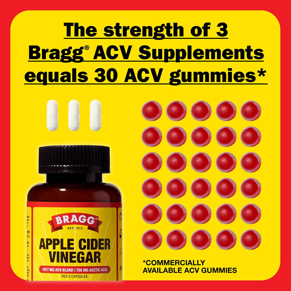 Bragg Organic Apple Cider Vinegar Capsules with Vitamin D and Zinc - 90 Count - Supports Immune System