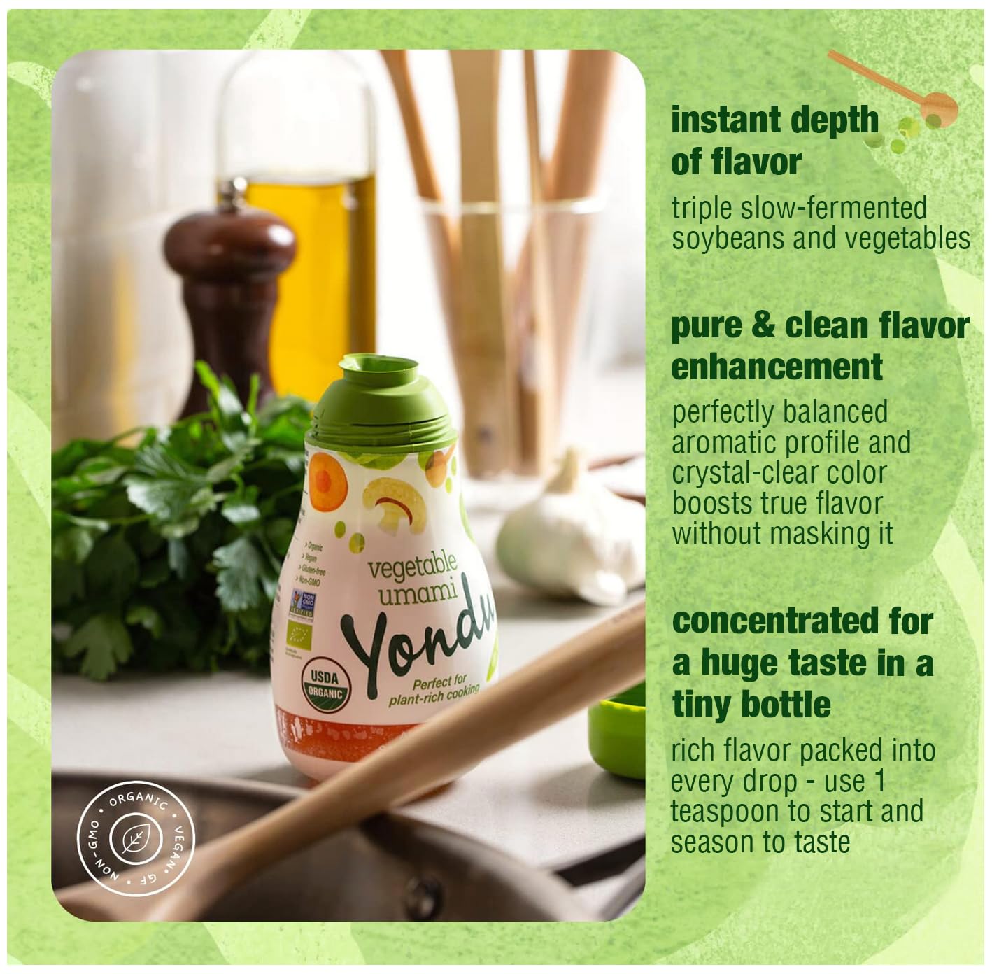 YONDU Organic Umami Seasoning Sauce: Replacement for Liquid Aminos, Fish Sauce, Soy Sauce. Non GMO, 100% Plant Based, Gluten Free (9.3 fl oz)