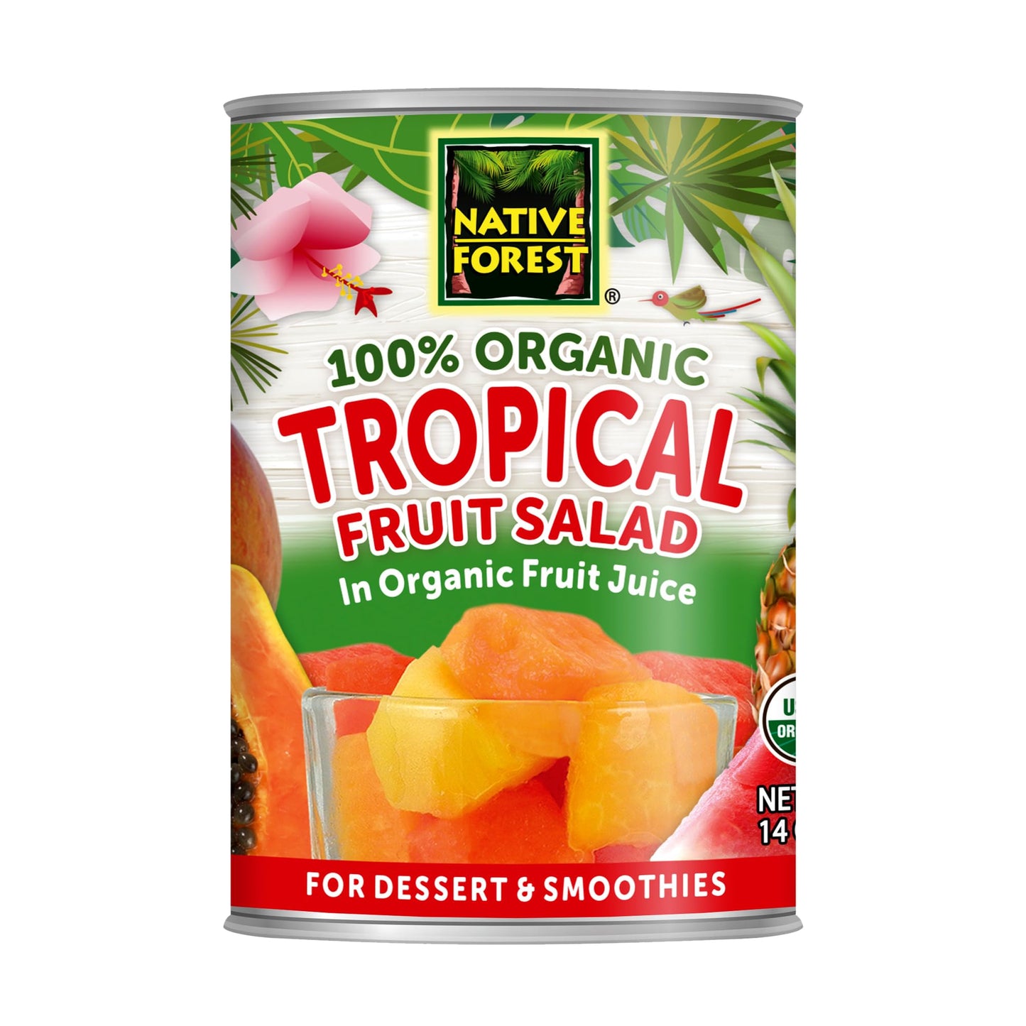 Native Forest Organic Tropical Fruit Salad - Canned Fruit in Natural Juice, Tropical Fruit Cocktail, Tropical Fruit Salad Organic - 14 Oz (Pack of 6)