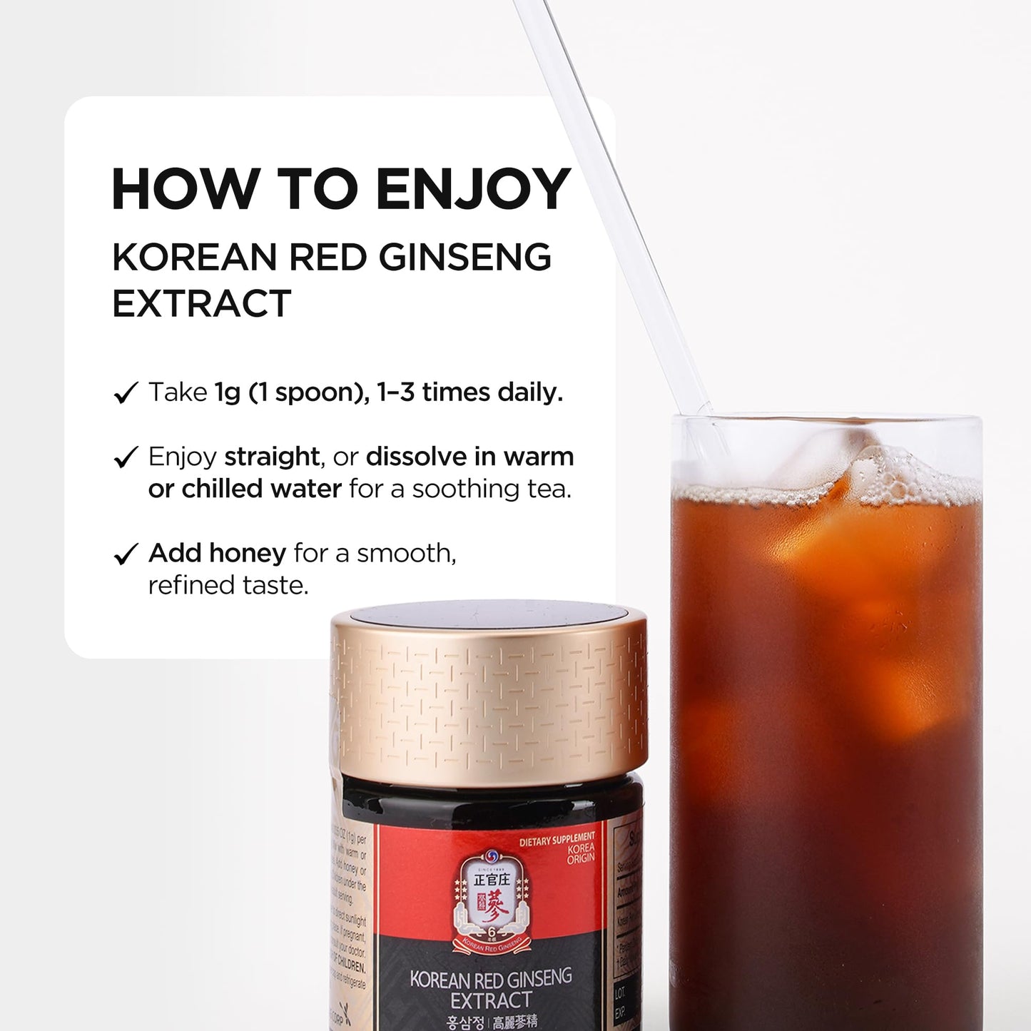 JUNG KWAN JANG Korean Red Panax Ginseng Concentrated Extract 50g - Korean Ginseng Roots, Boosts Immune System, Energy, Stamina, Healing/Recovery, Focus/Fatigue