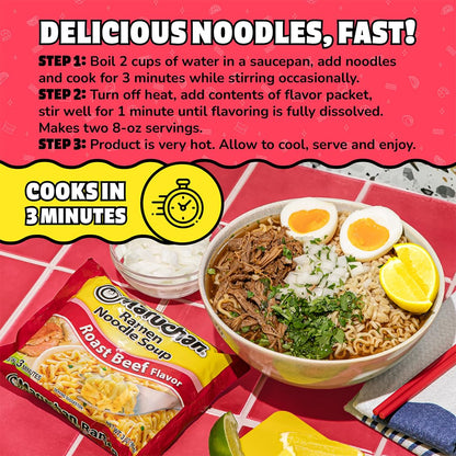 Maruchan Ramen Roast Beef, Instant Ramen Noodles, Ready to Eat Meals, 3 Oz, 24 Count