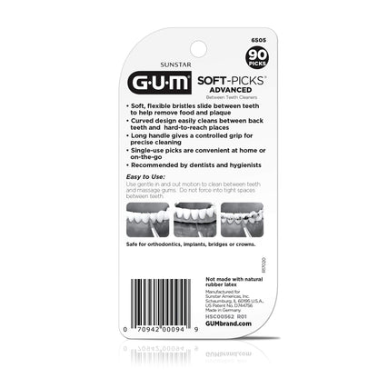GUM Soft-Picks Advanced, Easy to Use Dental Picks for Teeth Cleaning Health, Disposable Interdental Brushes with Convenient Carry Case, Dentist Recommended Dental Picks, 90 Count (Pack of 3)