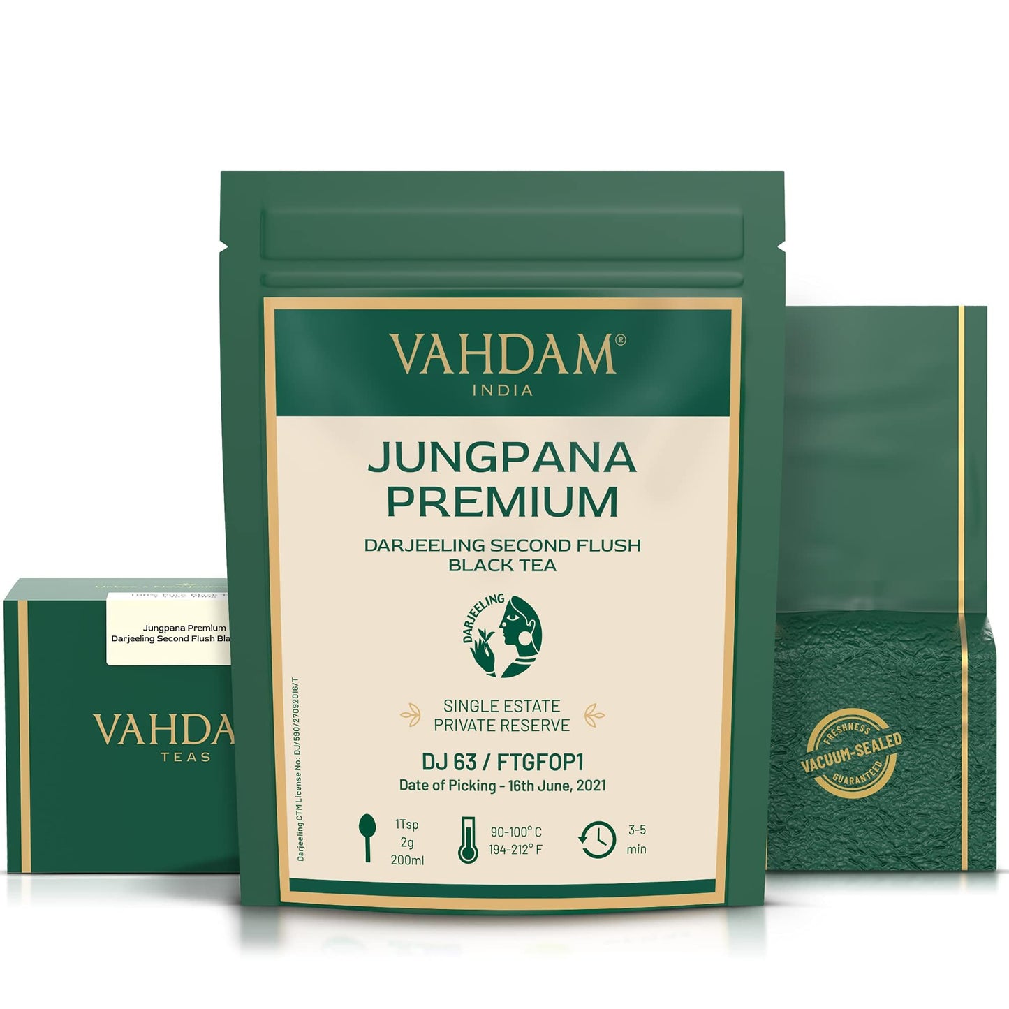 VAHDAM, Jungpana Premium Darjeeling Second Flush Black Tea 2024 | 3.53oz/100g, 100% Pure, Unblended & Freshly Hand-picked Loose-Leaf Tea | Fresh Summer Harvest | Brews 50+ cups