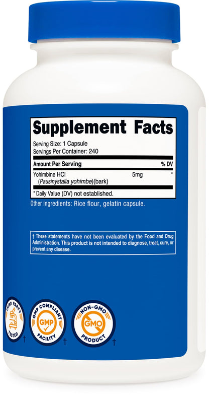 Nutricost Yohimbine HCl 5mg, 240 Capsules Extra Strength - Gluten Free, Non-GMO