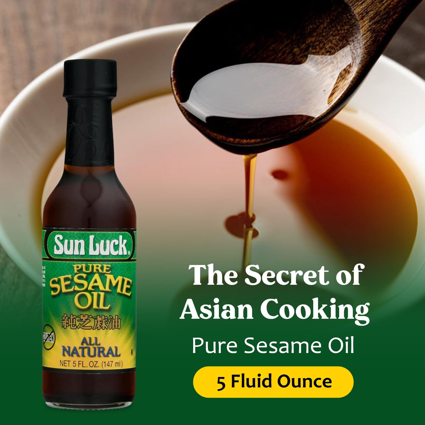 Sun Luck Pure Sesame Oil 5 oz Bottle – Aromatic Toasted Sesame Flavor for Stir-Fry, Marinades, Dressings & Dumpling Dipping; Authentic Asian Pantry Staple.