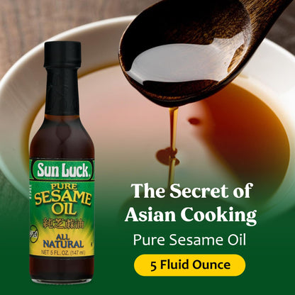 Sun Luck Pure Sesame Oil 5 oz Bottle – Aromatic Toasted Sesame Flavor for Stir-Fry, Marinades, Dressings & Dumpling Dipping; Authentic Asian Pantry Staple.