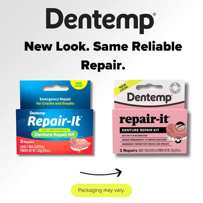 Dentemp Repair Kit - Repair-It Advanced Formula Denture Repair Kit - Repairs Broken Dentures, Mends Cracks and Replace Loose Teeth