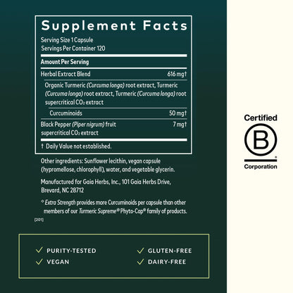 Gaia Herbs Turmeric Supreme Extra Strength - Supports Occasional Discomfort from Normal Wear & Tear* - with Turmeric Curcumin & Black Pepper - 120 Vegan Liquid Phyto-Caps (Up to 120 Servings)