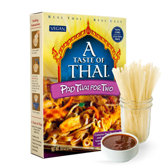 A Taste of Thai Pad Thai Rice Noodles | Restaurant-Quality Thai Flavor in Minutes | Vegan, Gluten-Free, Non-GMO, No Preservatives| Perfect for Stir-Fries, Soups & Asian Dishes 9 oz (Pack of 1)