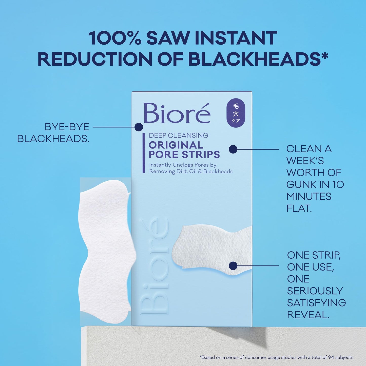 Bioré Original Blackhead Remover Strips, Deep Cleansing Nose Strips With Instant Pore Unclogging, Features C-Bond Technology, Oil-Free, Non-Comedogenic Use, 14 Count