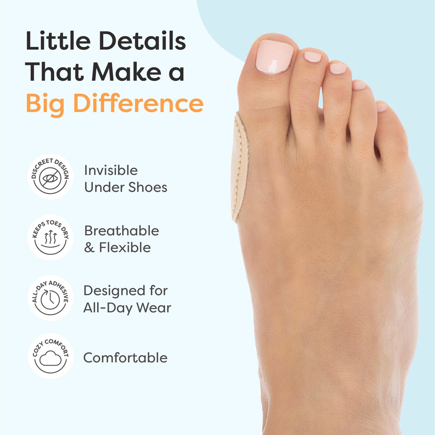 ZenToes Bunion Pads to Wear with Shoes – Waterproof Soft Bunion Cushion Protector, Breathable Adhesive Foot Pad for All Day Comfort & Support, 48 Count