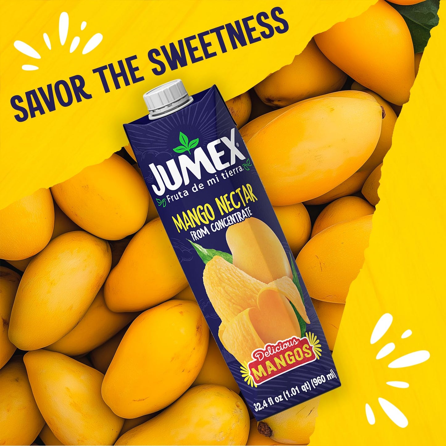 Jumex Mango Nectar - Mango Juice Nectar Made with Fresh Fruit Puree - Tropical Fruit Juice Concentrate for Smoothie Mix, Cocktail Mixers, Kids Drinks & Mexican Beverages - 32.4oz, 12 Pack Carton