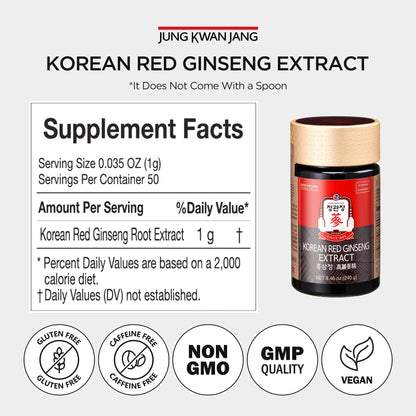 JUNG KWAN JANG Korean Red Panax Ginseng Concentrated Extract 50g - Korean Ginseng Roots, Boosts Immune System, Energy, Stamina, Healing/Recovery, Focus/Fatigue